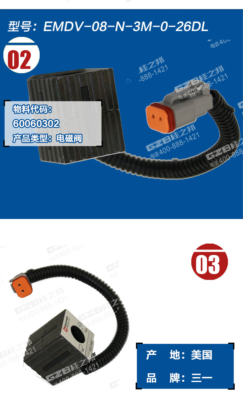 三一285挖掘機(jī)電磁閥線圈