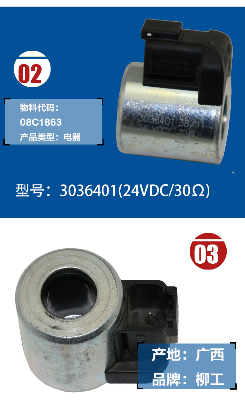 柳工挖掘機電磁閥線圈